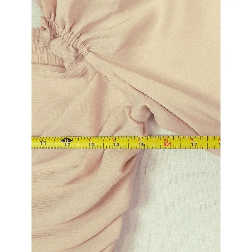 ASTR Puff Sleeve Blouse M Pink Smocked Ruched Ruffle Square Neck Pastel Coquette